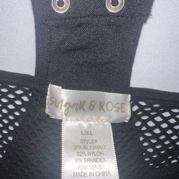 Sugar & Rose Elegant Black and White fishnet tank bodysuit - Picture 3 of 4